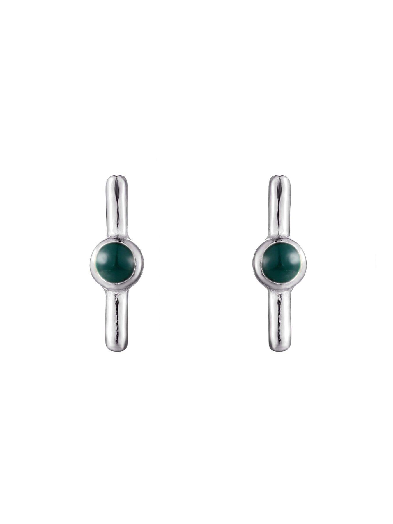  image of the-love-collection-sterling-silver-enamel-green-bar-studs