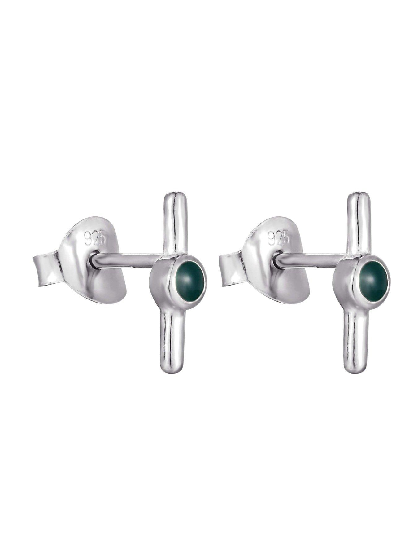  image of the-love-collection-sterling-silver-enamel-green-bar-studs