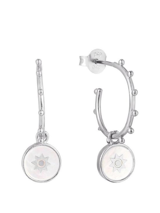 front image of the-love-silver-collection-sterling-silver-mother-of-pearl-charm-hoop-earrings