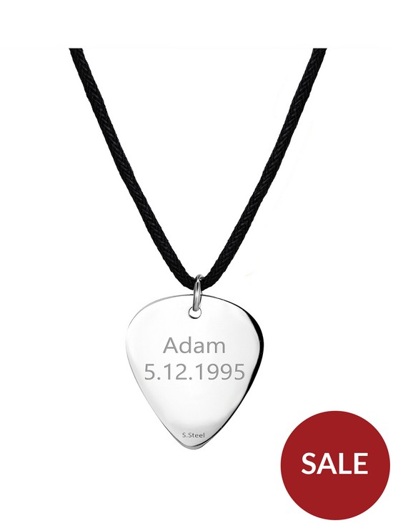 front image of mens-personalised-steel-guitar-pick-pendant-necklace