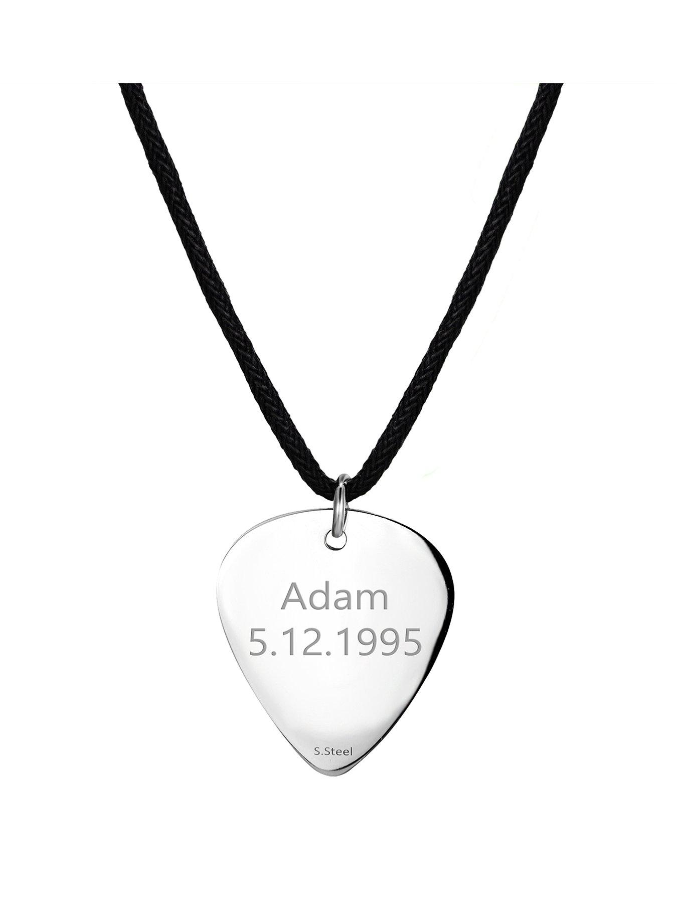 The Love Collection Men's Personalised Steel Guitar Pick Pendant Necklace