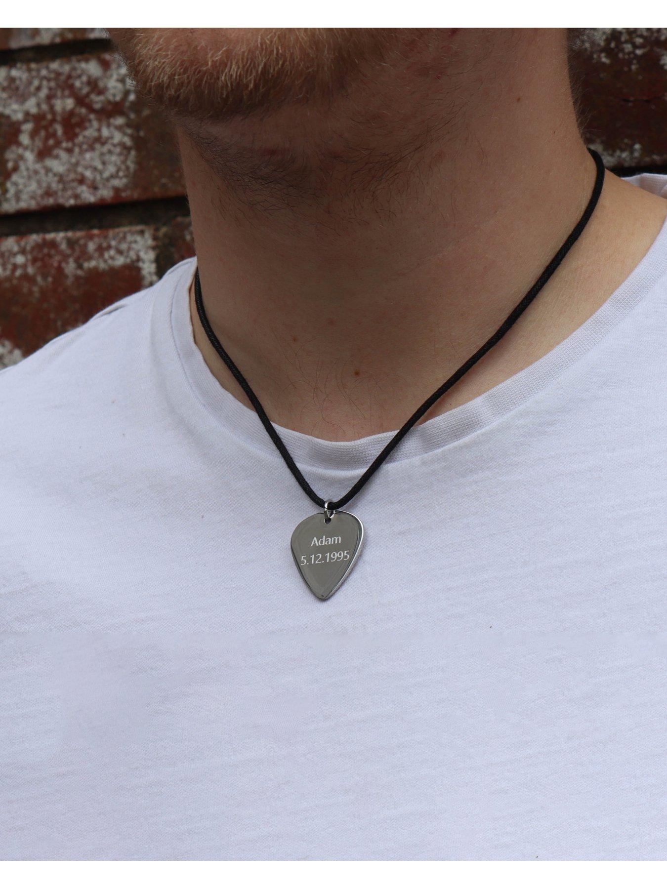  image of the-love-collection-mens-personalised-steel-guitar-pick-pendant-necklace