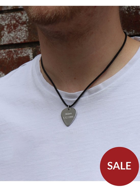 stillFront image of mens-personalised-steel-guitar-pick-pendant-necklace