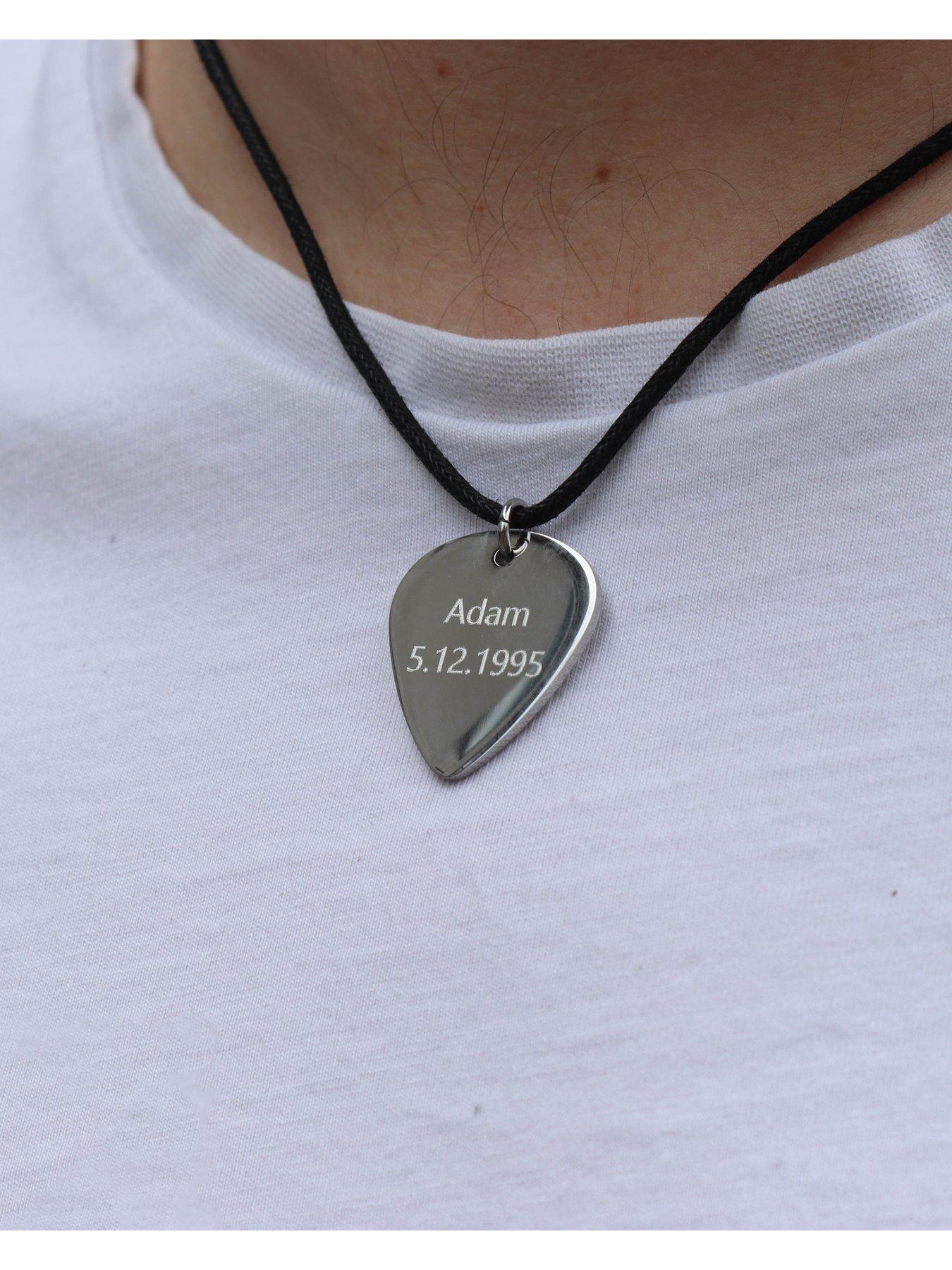  image of the-love-collection-mens-personalised-steel-guitar-pick-pendant-necklace
