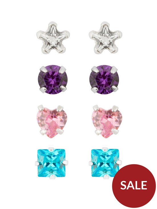 front image of the-love-silver-collection-sterling-silver-set-of-four-4mm-coloured-cz-studs