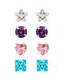  image of the-love-silver-collection-sterling-silver-set-of-four-4mm-coloured-cz-studs