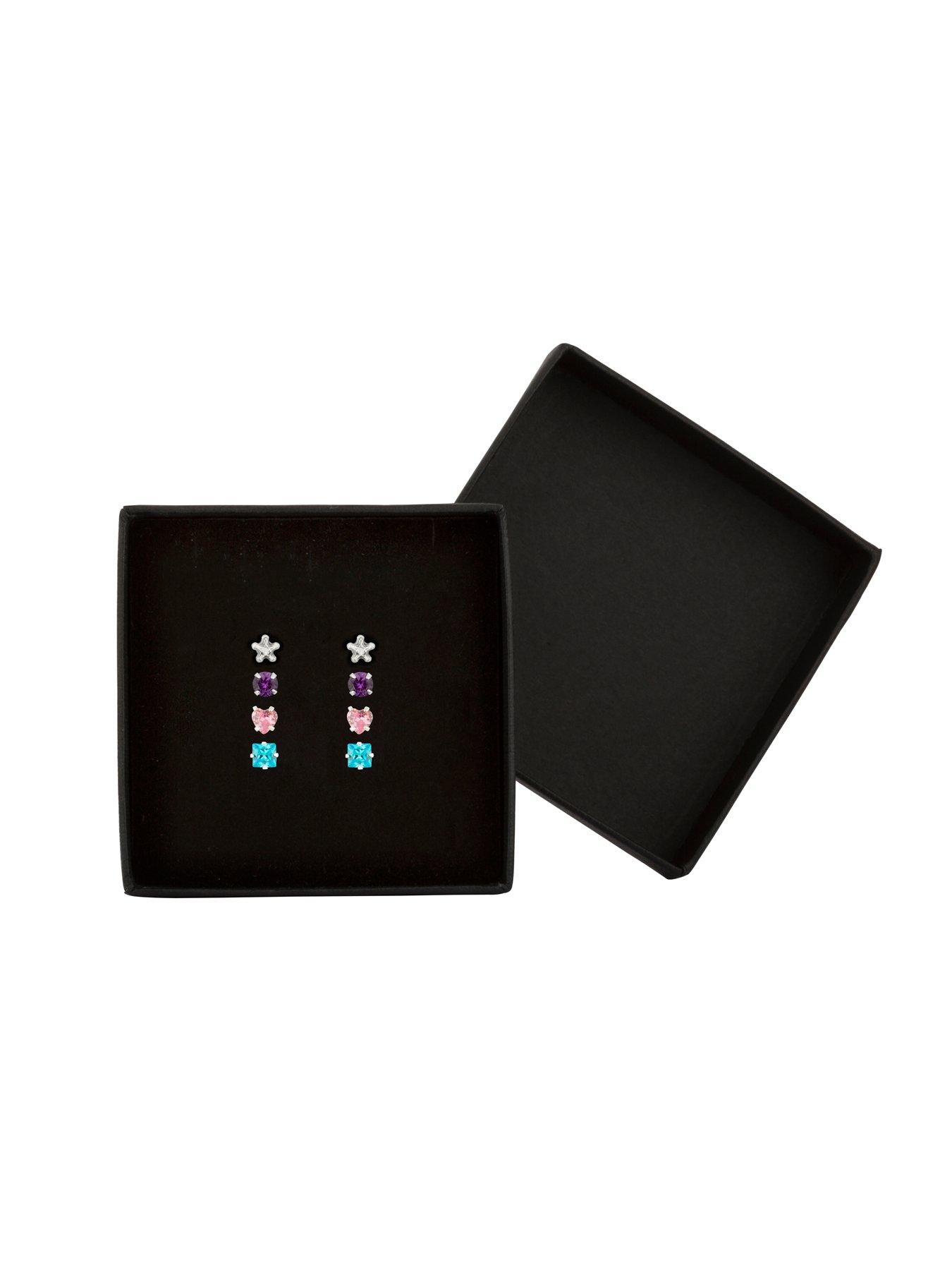  image of the-love-silver-collection-sterling-silver-set-of-four-4mm-coloured-cz-studs
