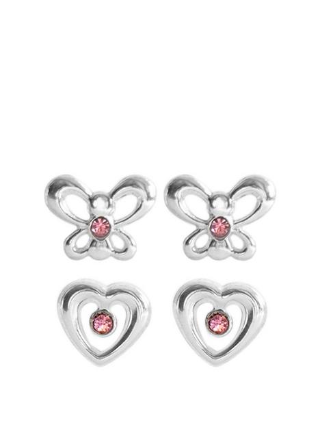 the-love-silver-collection-sterling-silver-set-of-two-pink-crystal-butterfly-and-heart-studs