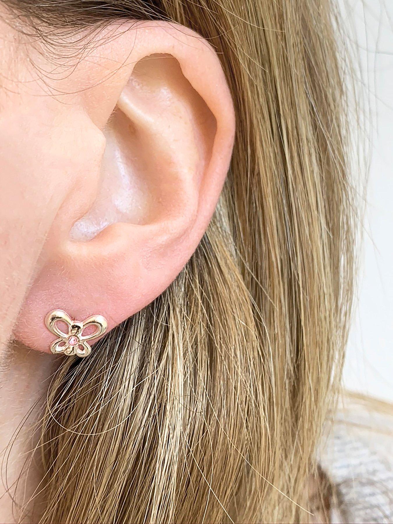  image of the-love-collection-sterling-silver-set-of-two-pink-crystal-butterfly-and-heart-studs