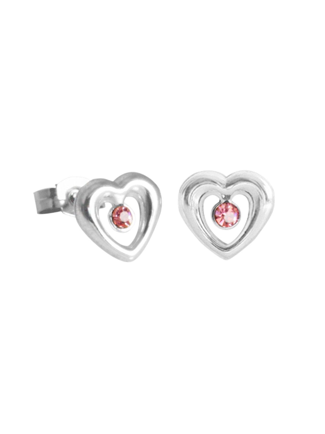  image of the-love-collection-sterling-silver-set-of-two-pink-crystal-butterfly-and-heart-studs