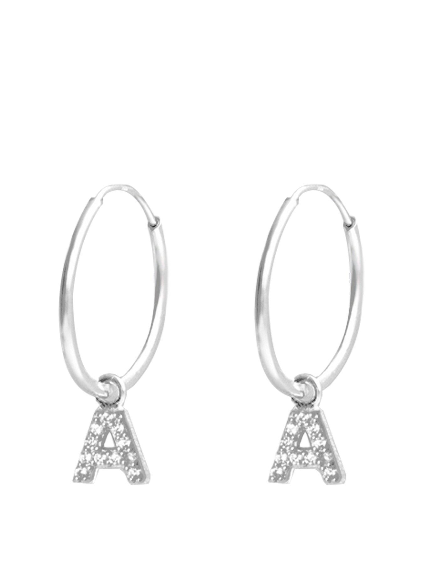 The Love Collection Sterling Silver Personalised Initial 14mm Hoop Earrings