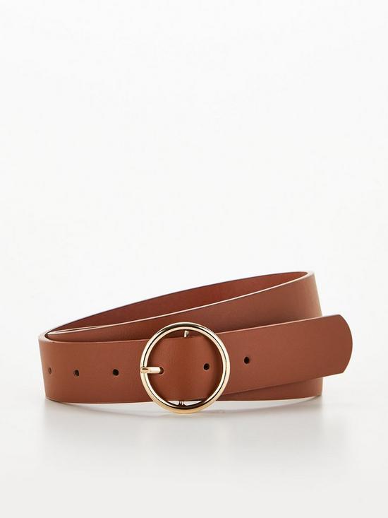 front image of everyday-oscar-round-buckle-belt-tan