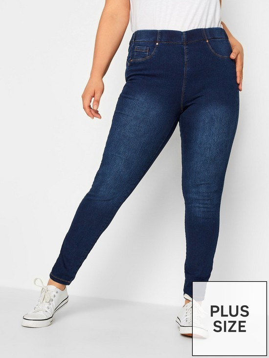 front image of yours-for-good-bum-shaper-jeggings-indigo