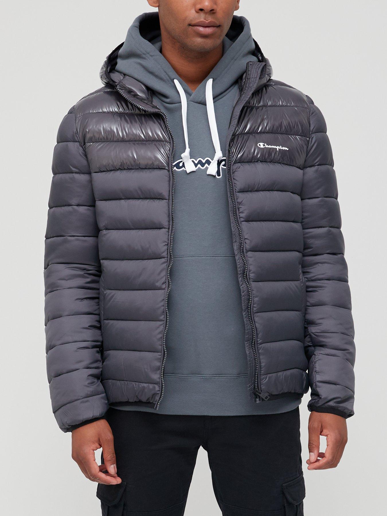 champion padded baffle jacket in black and white