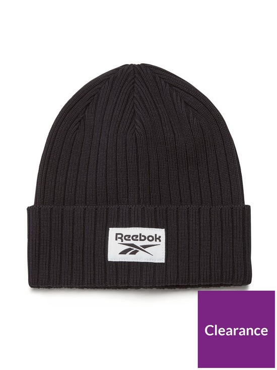 front image of reebok-beanie-hat-black