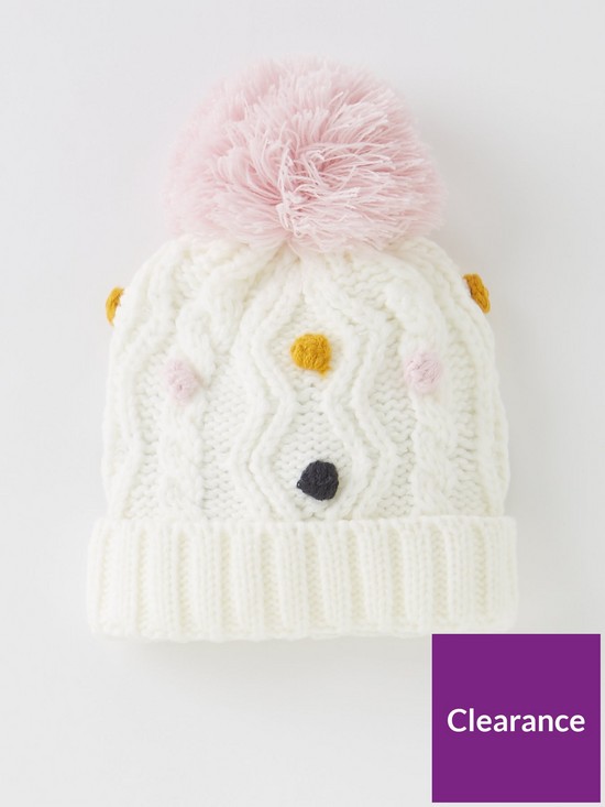 front image of v-by-very-younger-girls-bobble-detail-hat-ivory