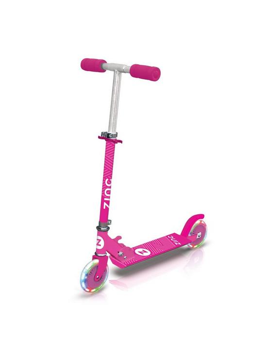front image of zinc-two-wheeled-folding-light-up-flash-scooter-pink