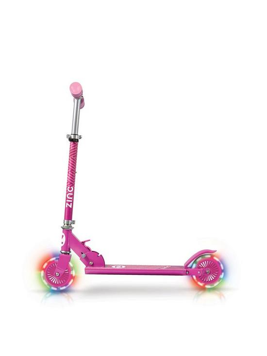 stillFront image of zinc-two-wheeled-folding-light-up-flash-scooter-pink