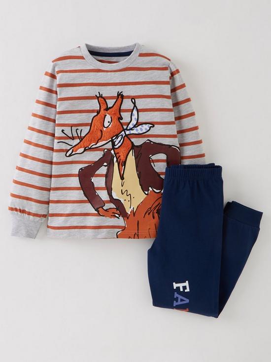 front image of roald-dahl-fantastic-mr-fox-stripe-long-sleeve-pyjamas-multi