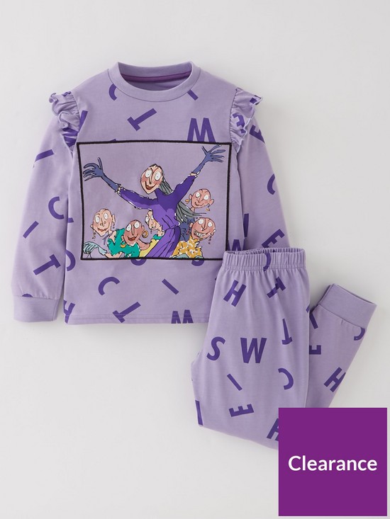 front image of roald-dahl-the-witches-all-over-print-pyjamas-purple