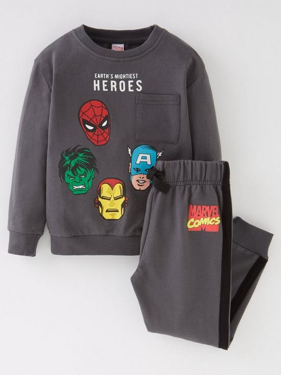 front image of marvel-boys-marvel-2-piece-avengers-sweat-and-jogger-set--nbspgrey