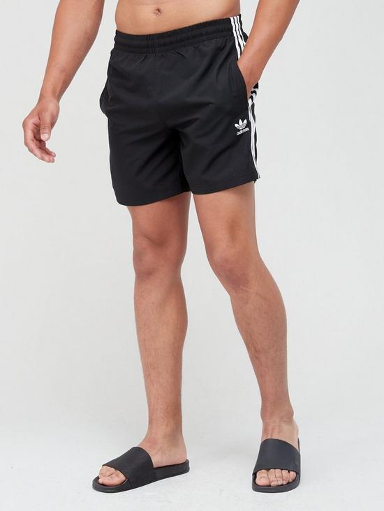 front image of adidas-originals-3-stripe-swim-shorts-black