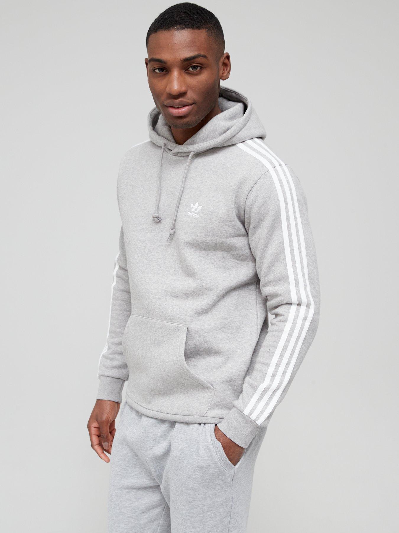 adidas Originals 3-Stripe Pullover Hoody - Medium Grey Heather |  littlewoods.com