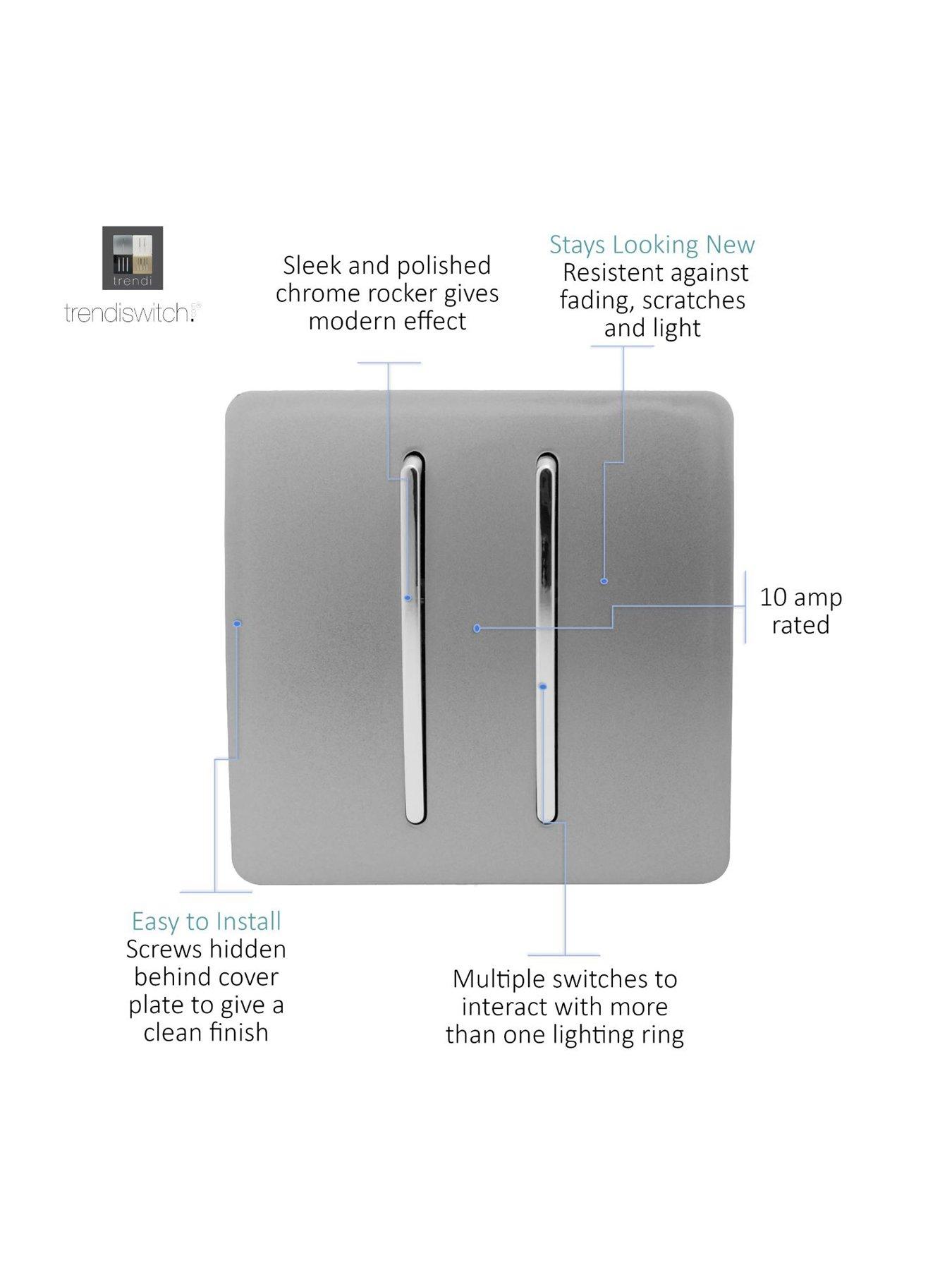 TrendiSwitch 2G 2W 10A Light Switch Light Grey