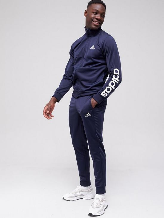 front image of adidas-linear-sleeve-tracksuit-navy