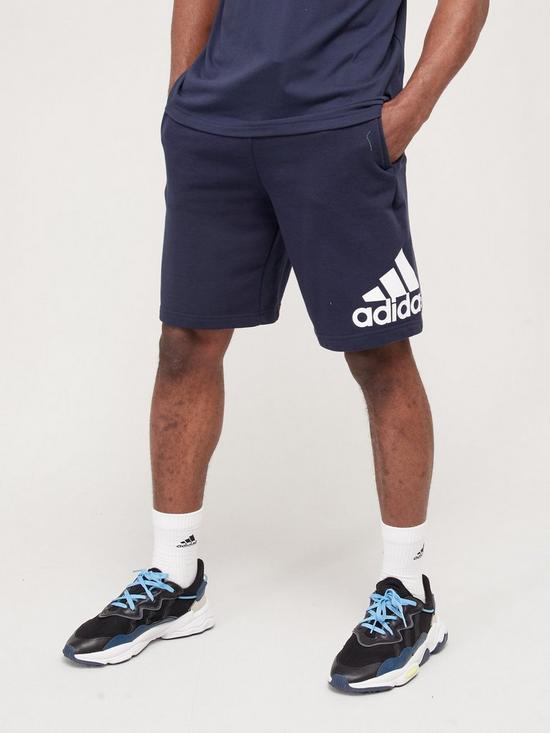 front image of adidas-badge-of-sport-sweat-shorts-navywhite