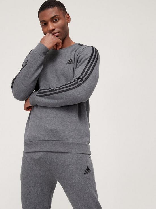 adidas Sportswear Essentials Fleece 3-Stripes Sweatshirt - Grey/Black ...