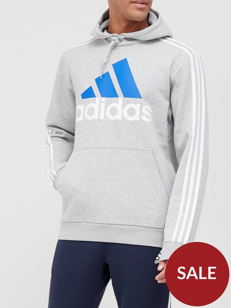adidas-sportswear-essentials-fleece-3-stripes-logo-hoodie-greyblack