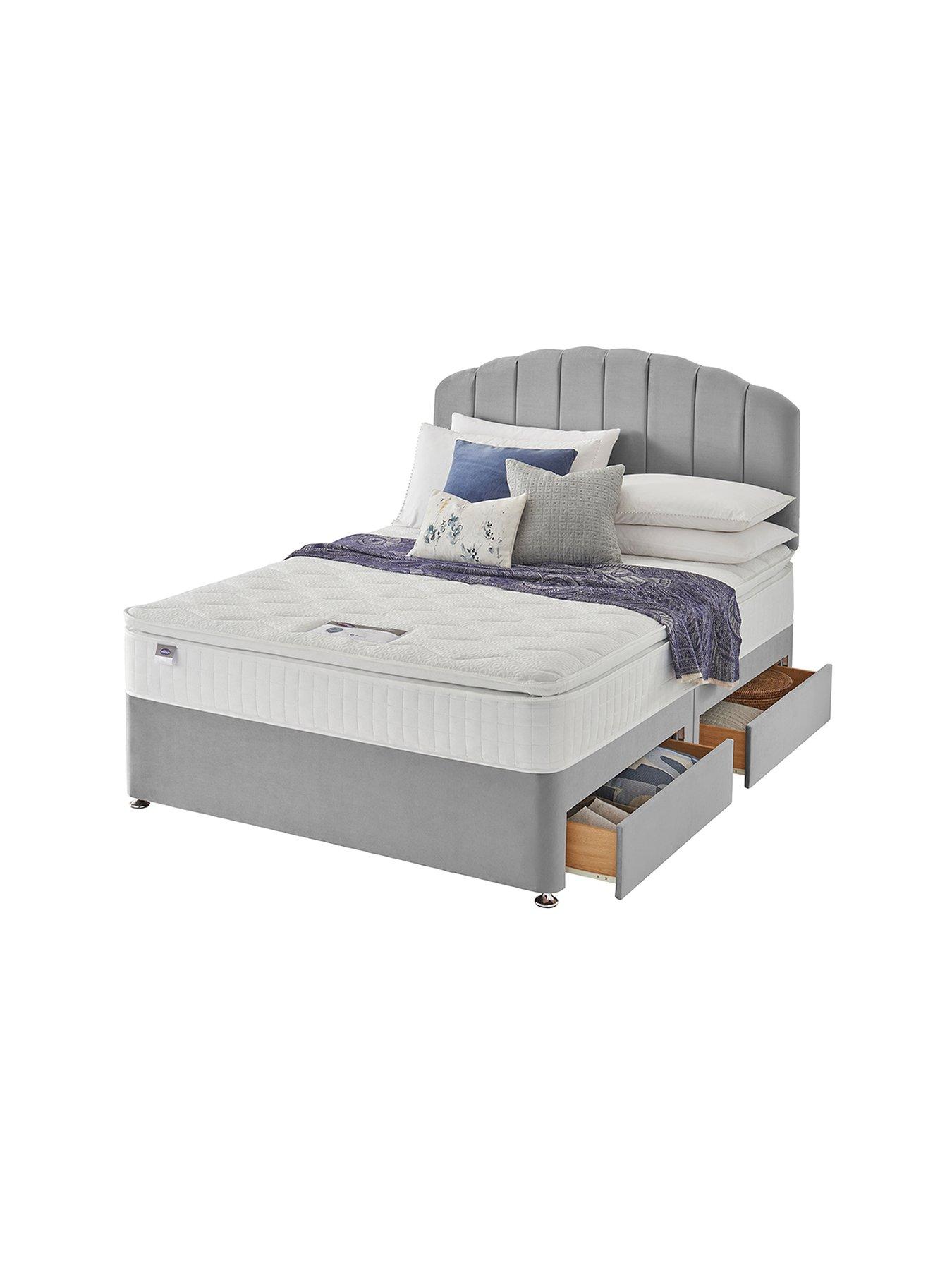  image of silentnight-ava-1000-pocket-pillowtop-eco-medium-firm-divan-bed-headboard-included-velvet