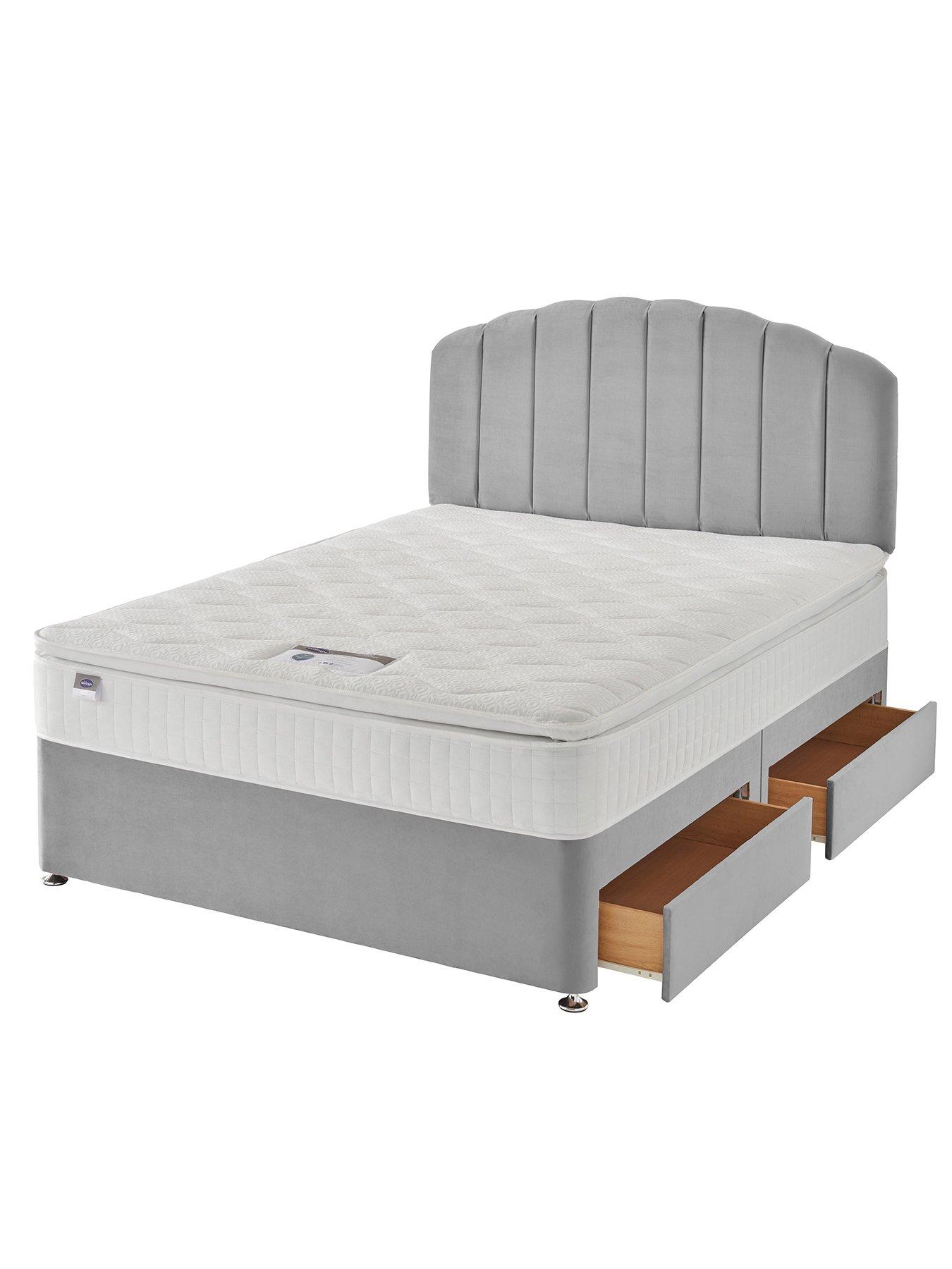  image of silentnight-ava-1000-pocket-pillowtop-eco-medium-firm-divan-bed-headboard-included-velvet