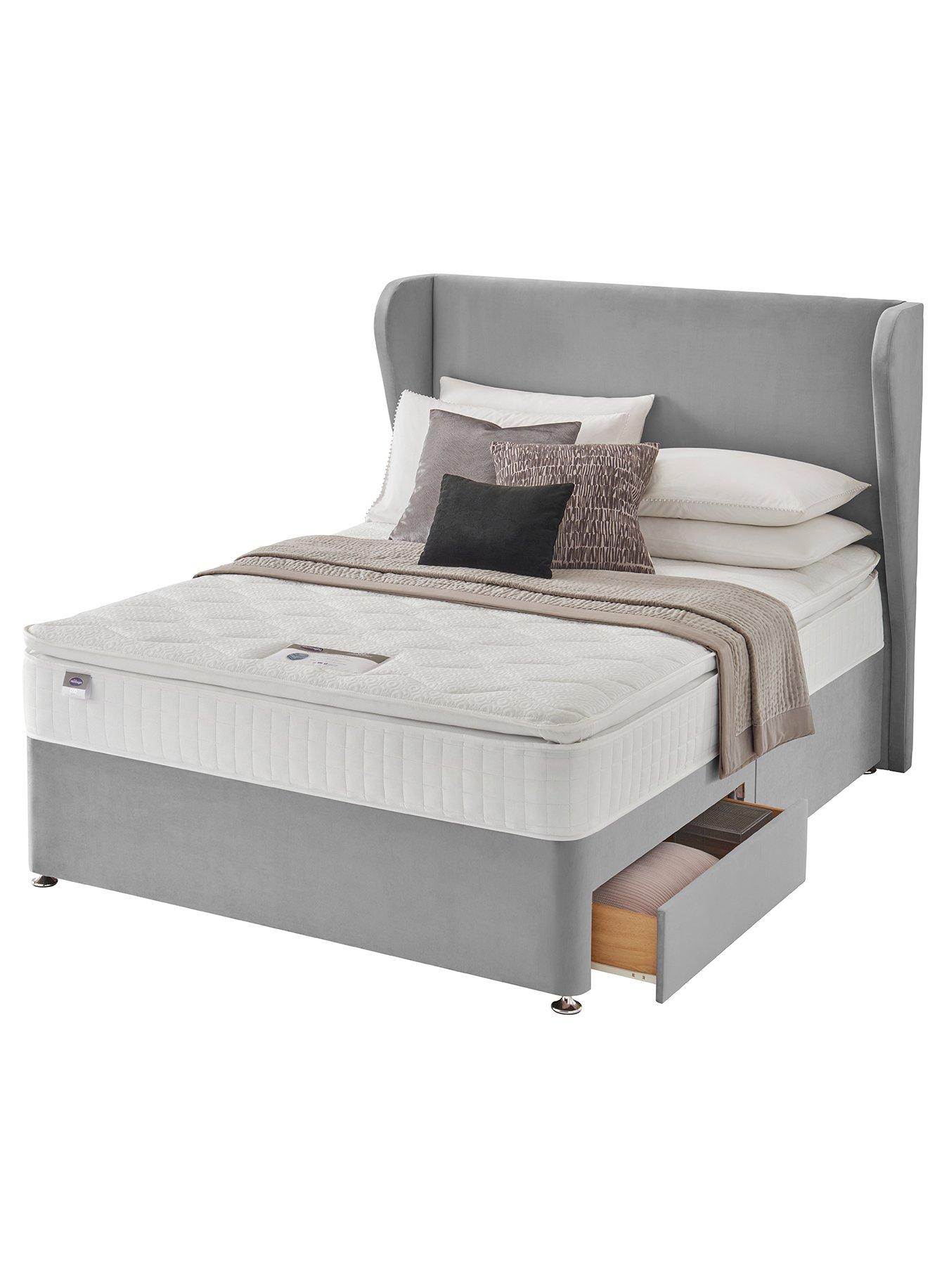 Silentnight 1000 Pocket Pillowtop Divan Bed with Storage Options (Headboard Included) - Medium Firm - Shea Velvet