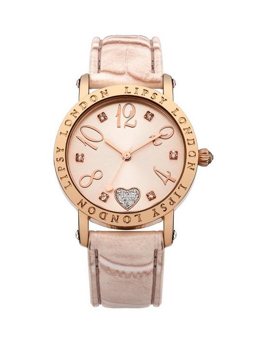 front image of lipsy-heart-detail-dial-nude-strap-watch