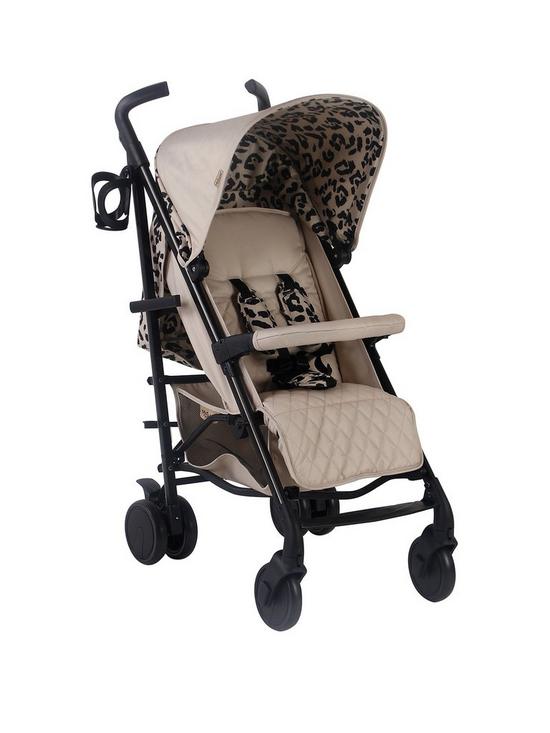 front image of my-babiie-dani-dyer-fawn-leopard-lightweight-stroller