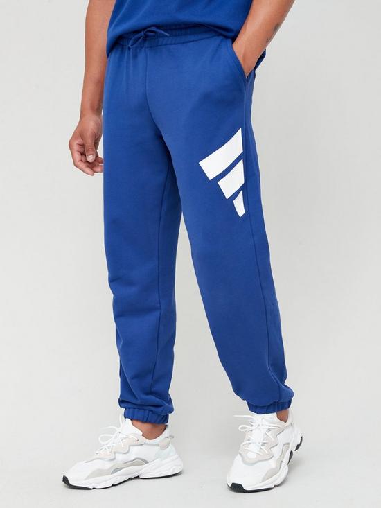 front image of adidas-future-icon-3-bar-pants-blue