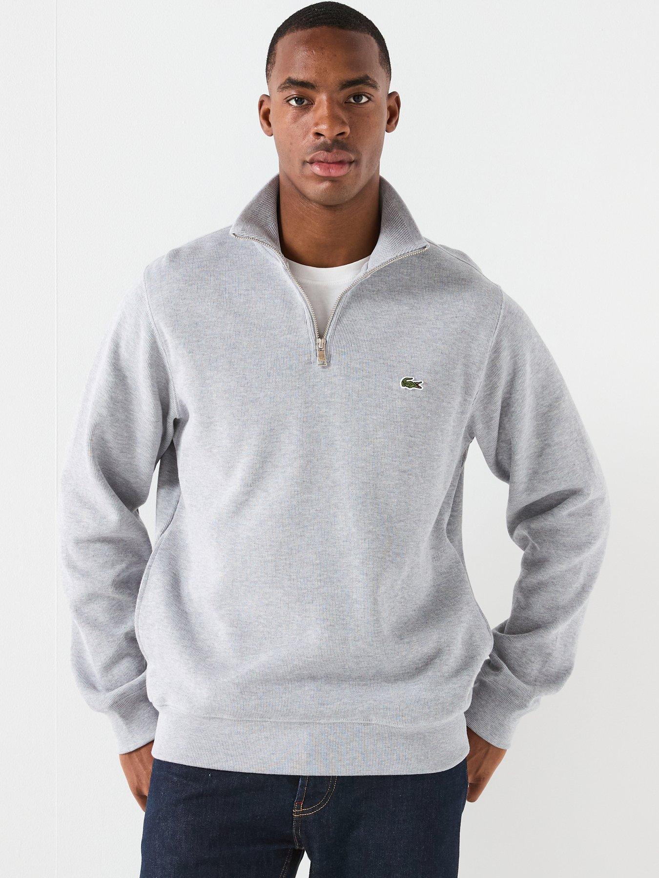 Image 1 of 6 of Lacoste Fleece Quarter Zip Sweat Top - Light Grey