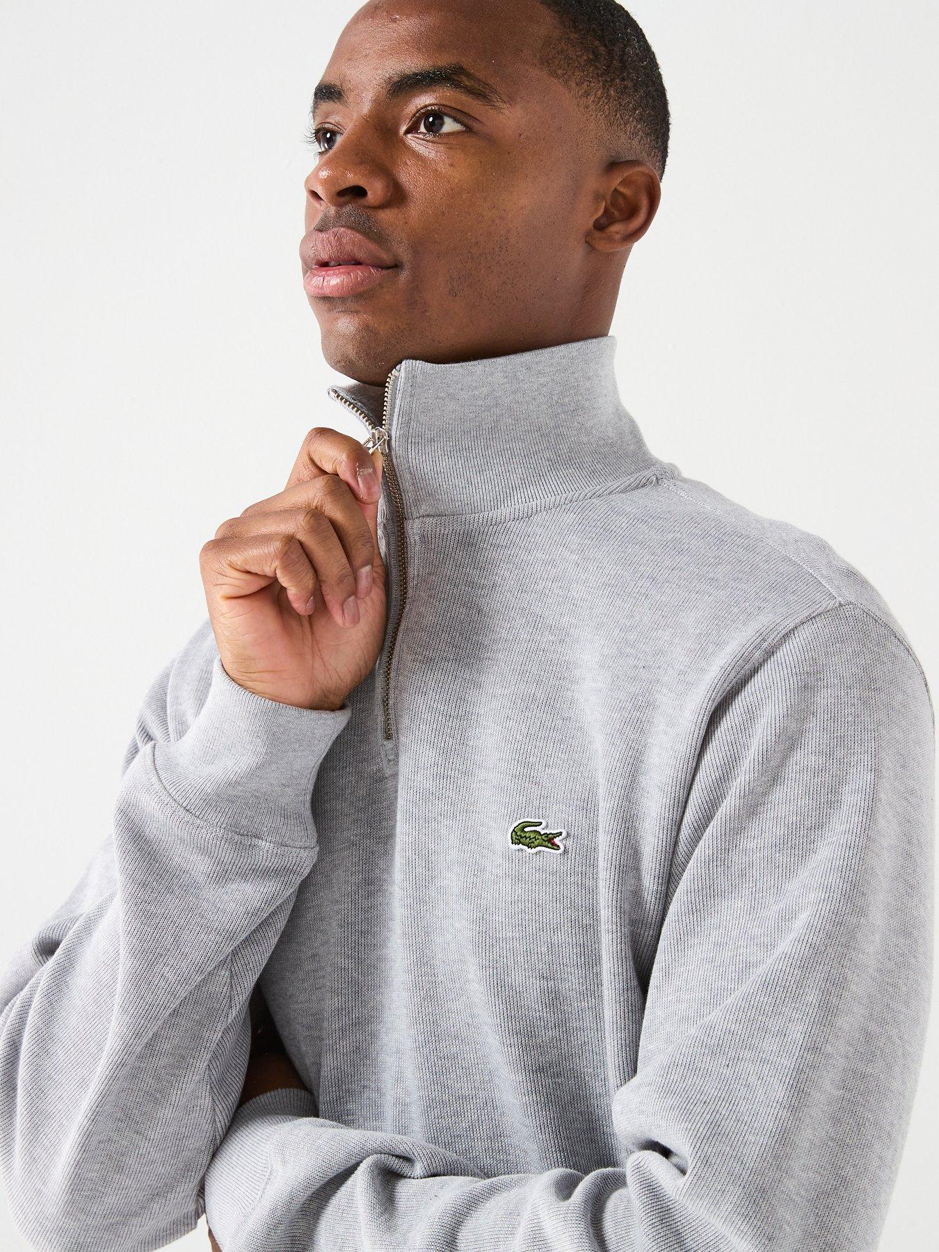 Image 4 of 6 of Lacoste Fleece Quarter Zip Sweat Top - Light Grey