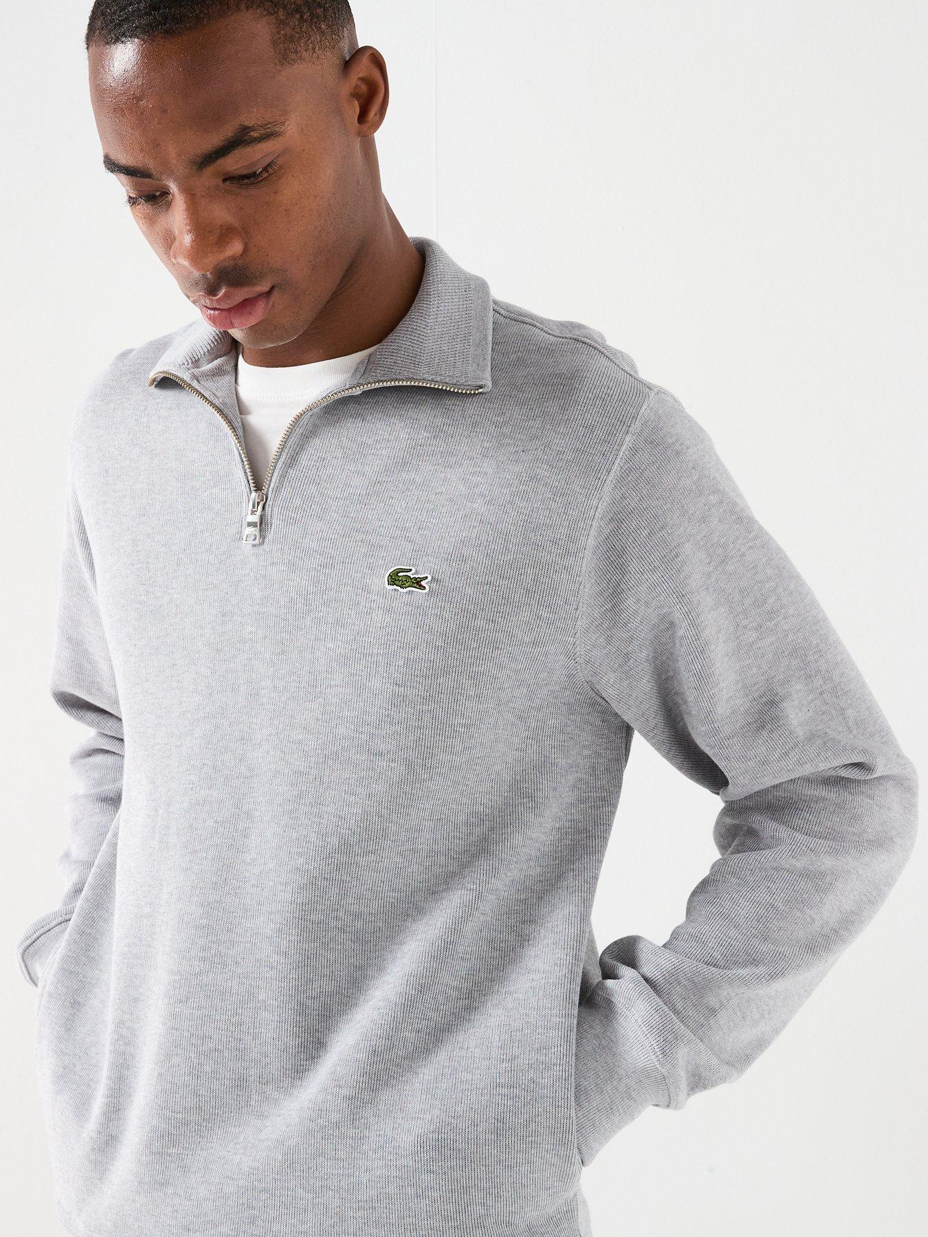 Image 6 of 6 of Lacoste Fleece Quarter Zip Sweat Top - Light Grey