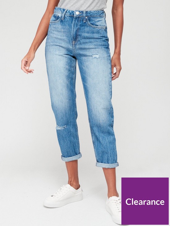 front image of v-by-very-mom-high-waist-jean-mid-wash-blue