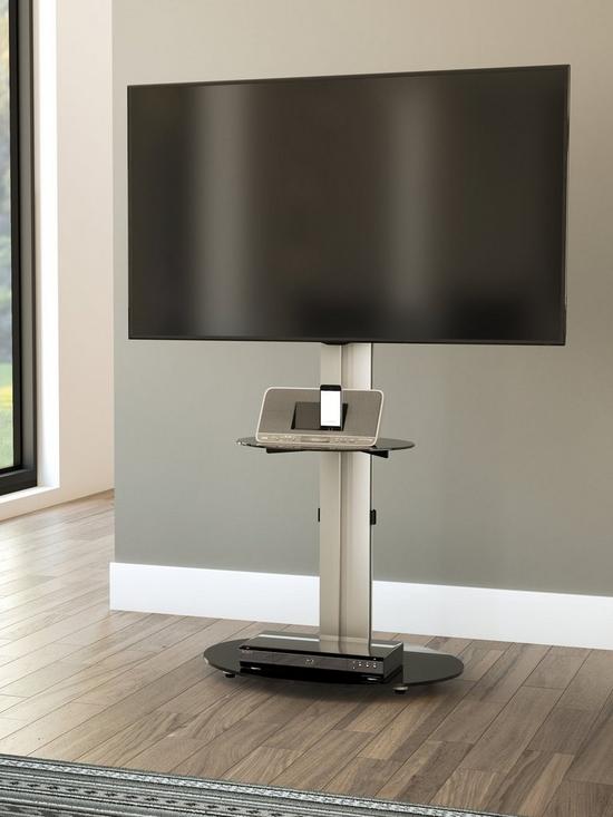 stillFront image of avf-eno-oval-600nbsppedestal-tvnbspstand-silverblack-fits-up-to-55-inch-tv