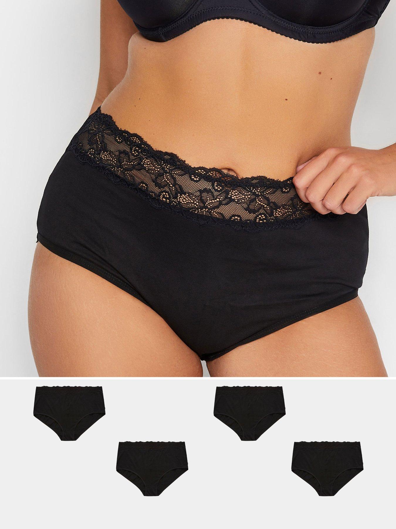 Image 1 of 3 of Yours Cotton Lace Trim Full Briefs (4 Pack) - Black