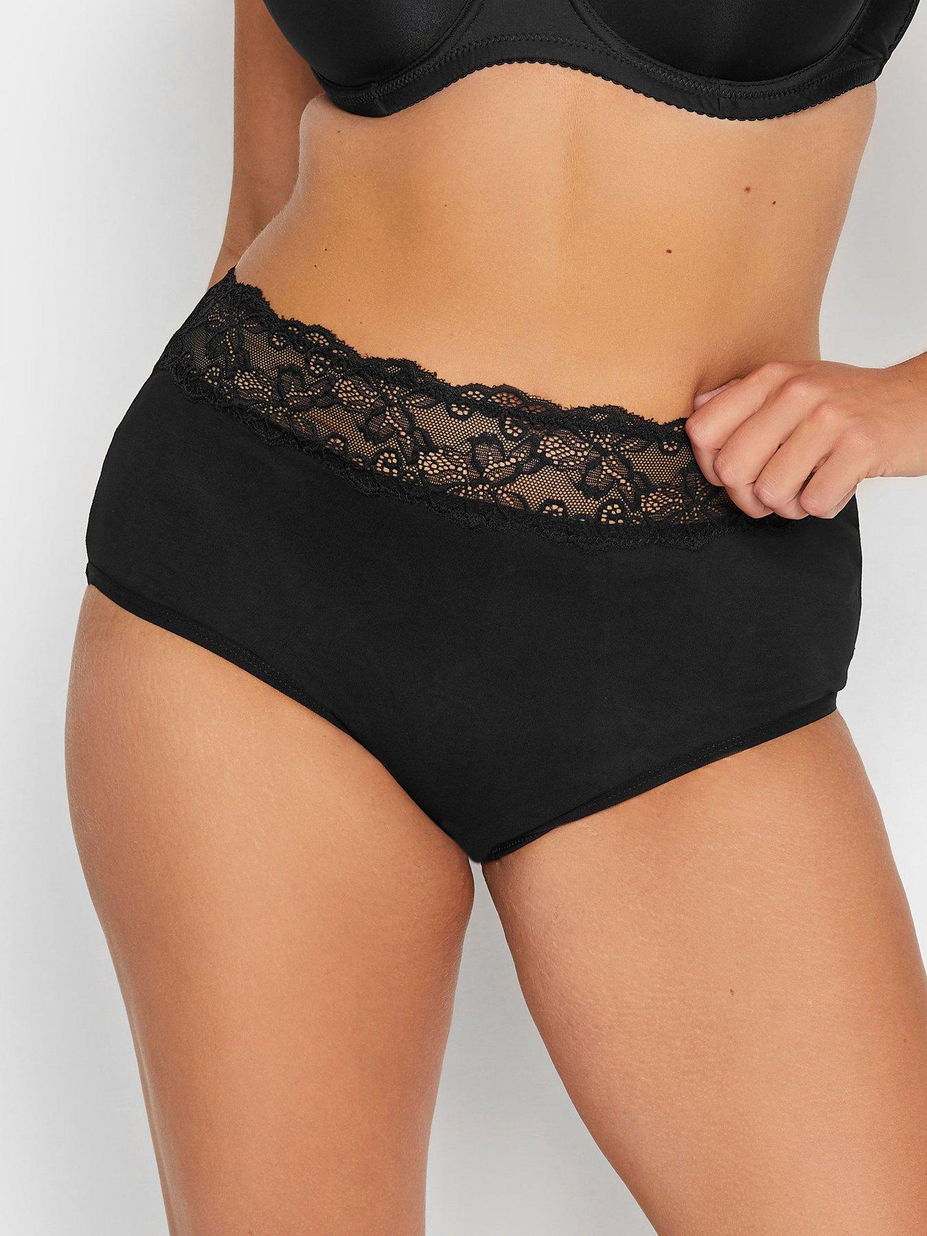 Image 2 of 3 of Yours Cotton Lace Trim Full Briefs (4 Pack) - Black