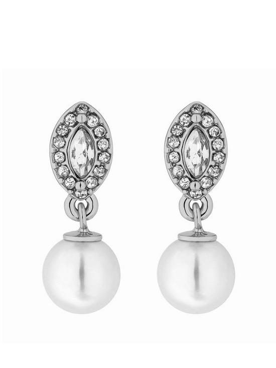 front image of jon-richard-silver-crystal-pear-pearl-drop-earrings