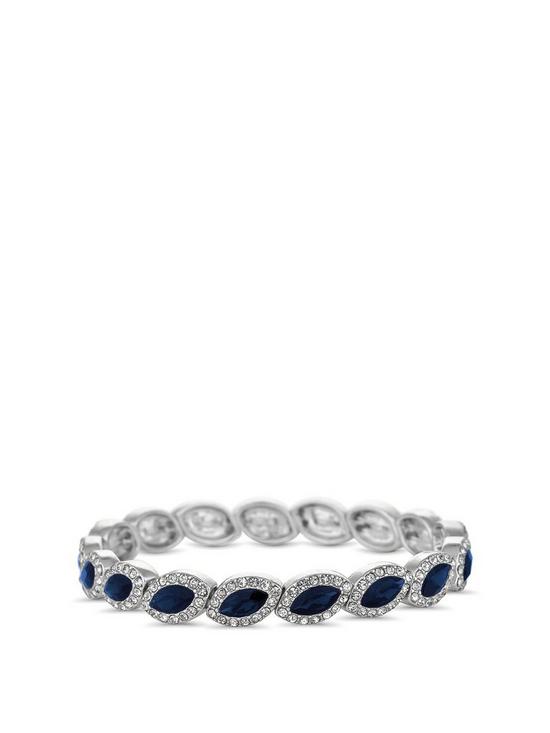 front image of jon-richard-sapphire-blue-and-crystal-navette-stretch-bracelet