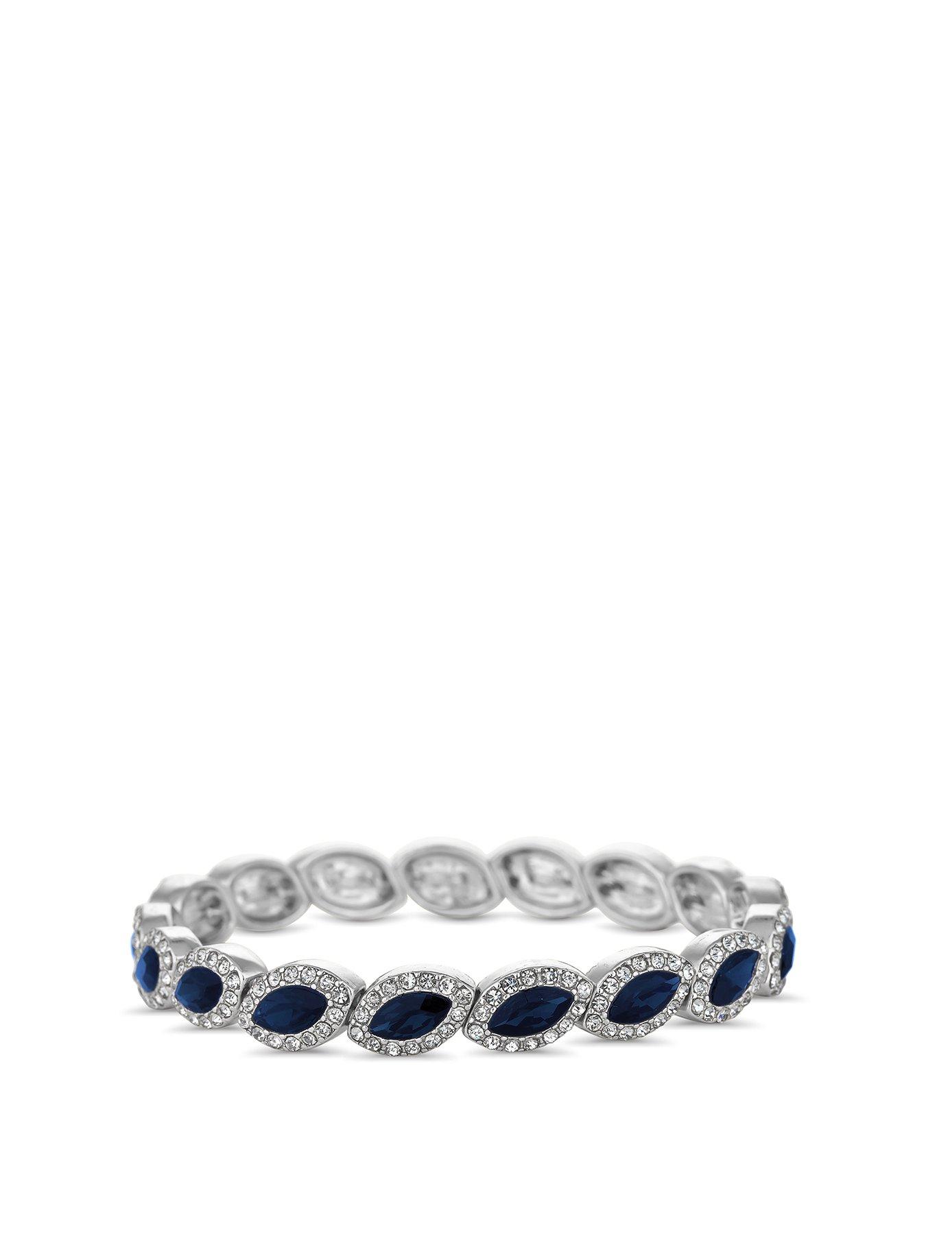Jon Richard Sapphire Blue And Crystal Navette Stretch Bracelet