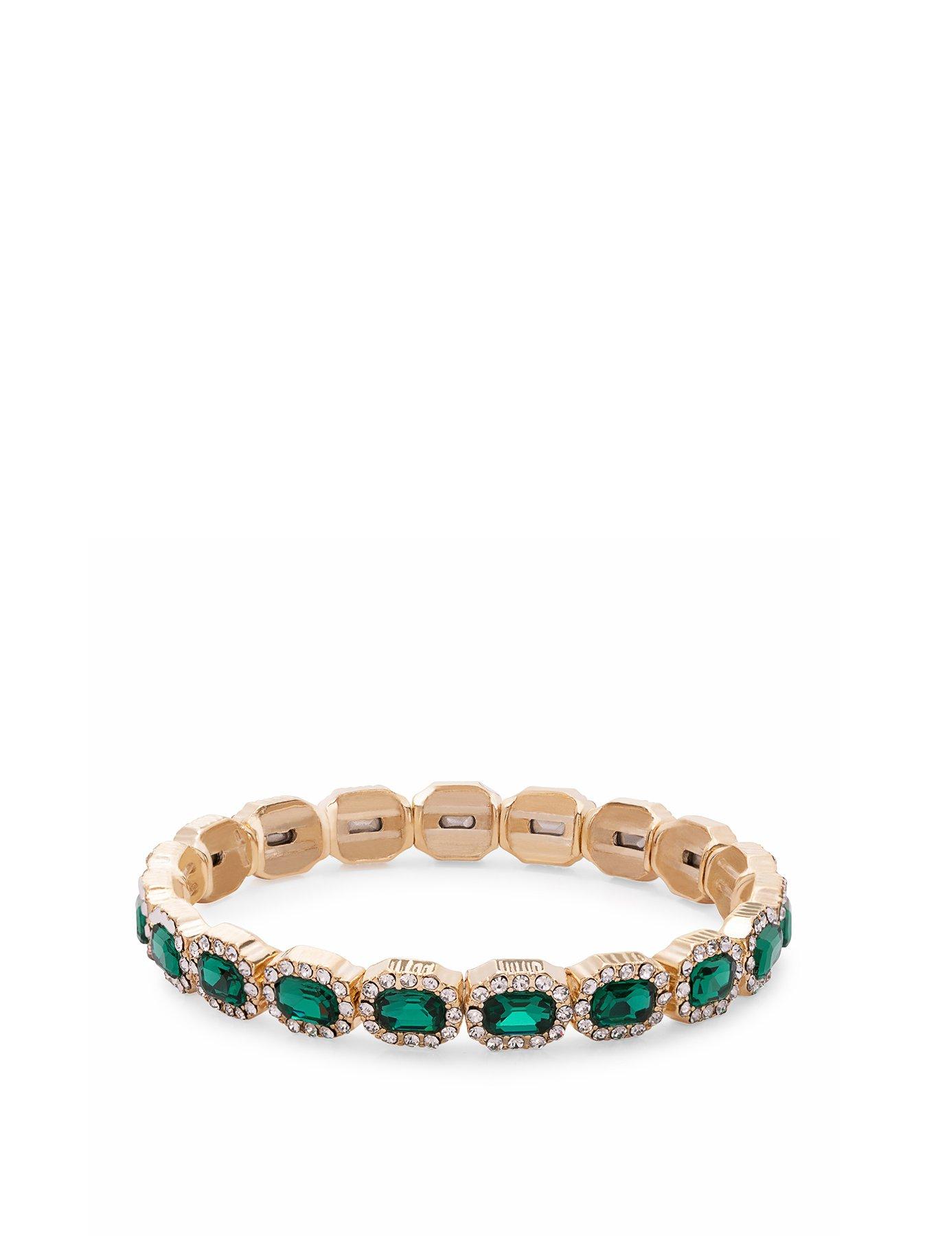 undefined Jon Richard Gold Crystal And Emerald Rectangle Stretch Bracelet