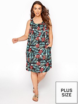 Yours Tropical Woven Drape Pocket Dress | littlewoods.com